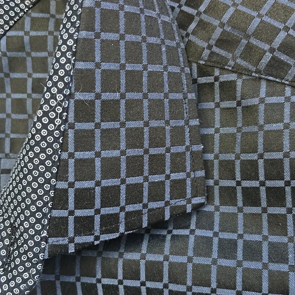 Bespoke Sport Short Sleeve Button Front Shirt Two-Tone Black/Blue Windowpane XL - Picture 10 of 13